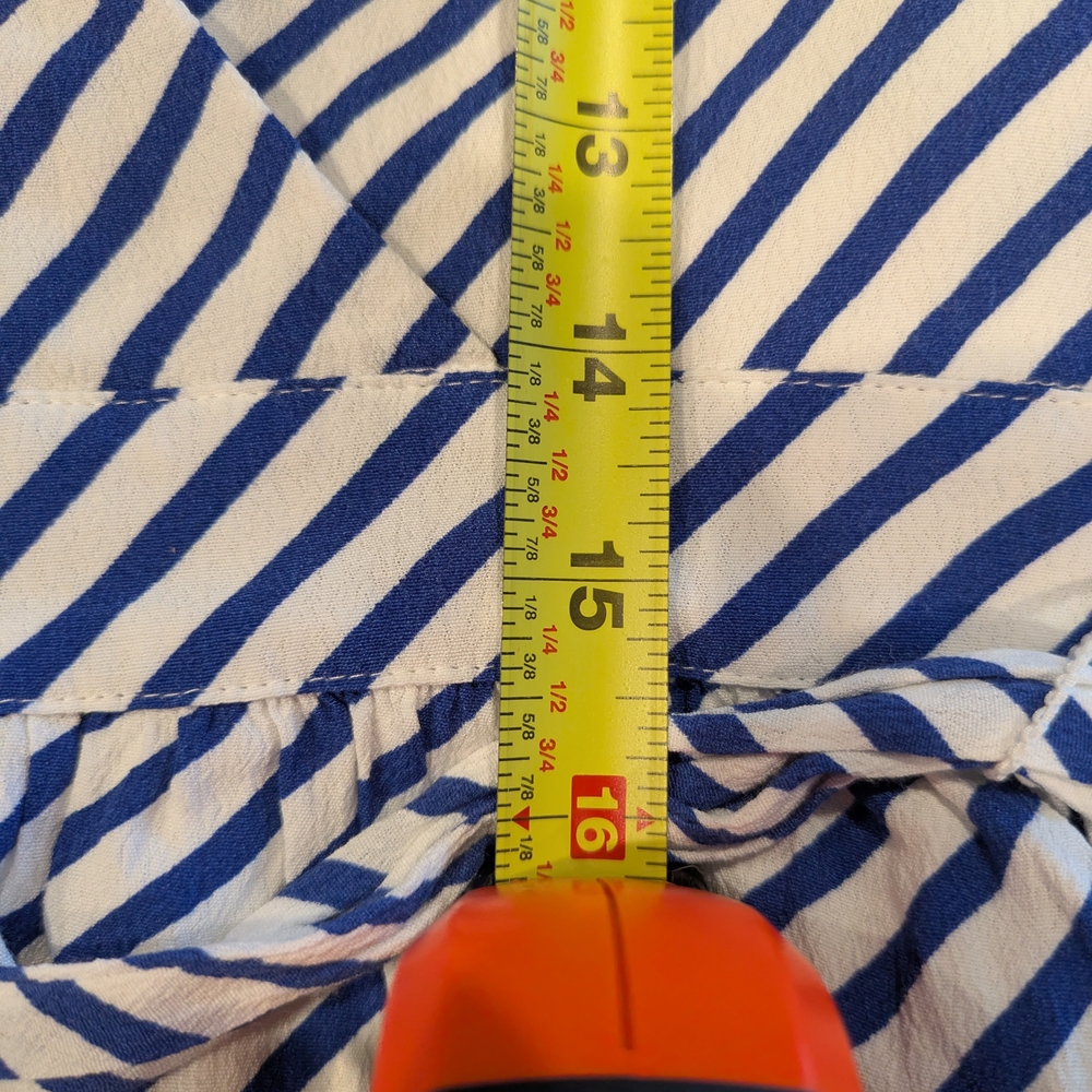 LOFT Nautical Blue White Stripe Faux Wrap Tie Waist Dress Size 6 Pockets - Picture 10 of 13